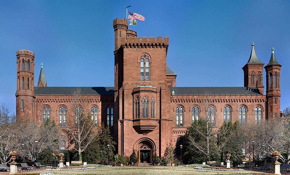 The Smithsonian Institution Building in Washington D.C., a red sandstone castle with towers