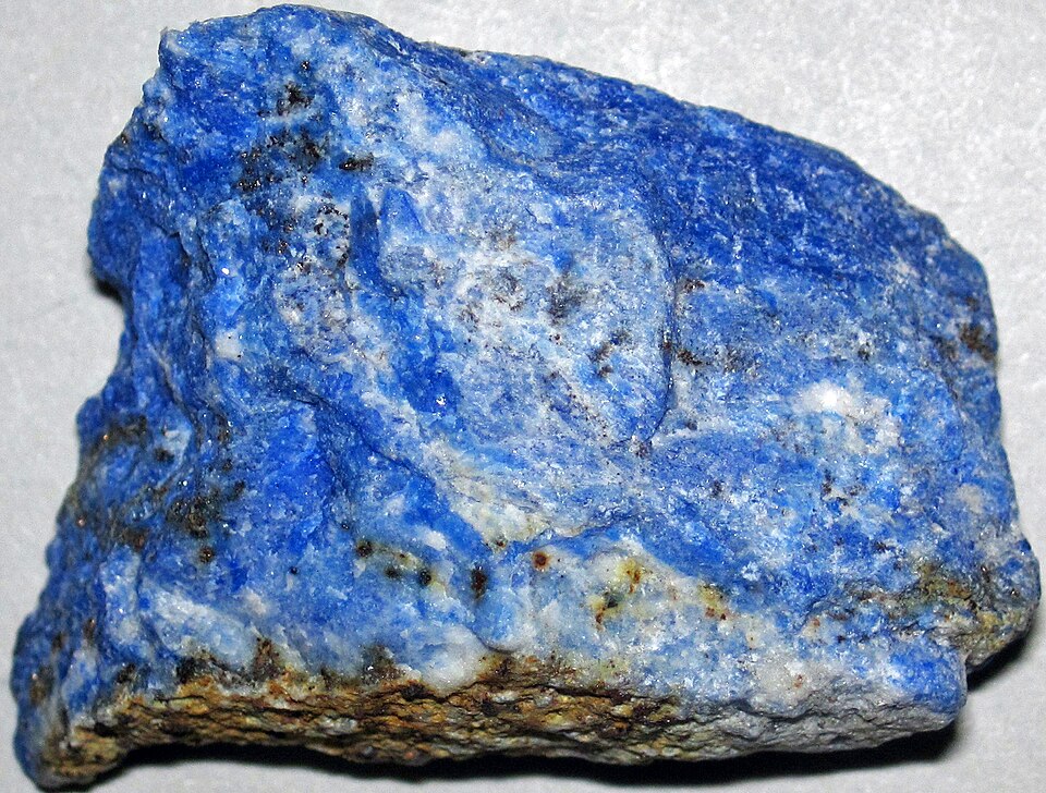A piece of lapis lazuli, the deep blue mineral once ground into powder to create the precious ultramarine pigment