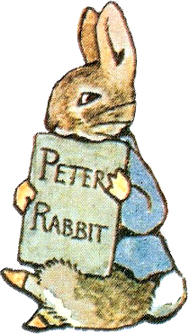 An illustration of Peter Rabbit from a Beatrix Potter storybook