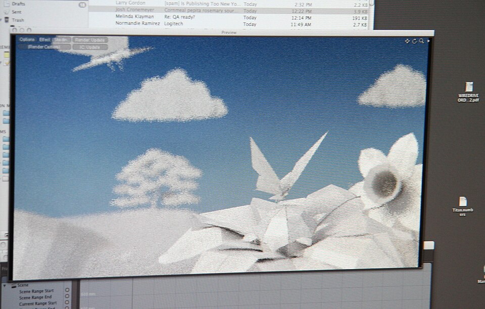 A 3D animated scene being created on a computer screen