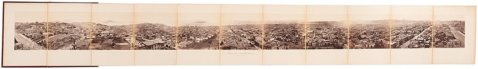 A sweeping panoramic photograph of San Francisco taken in 1877, showing the city spread across its famous hills