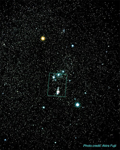 The Orion constellation shining in the night sky with bright stars