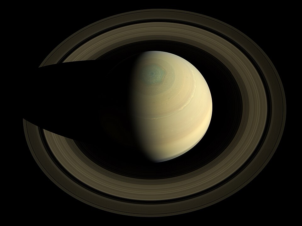 Saturn and its beautiful rings seen from above by the Cassini spacecraft